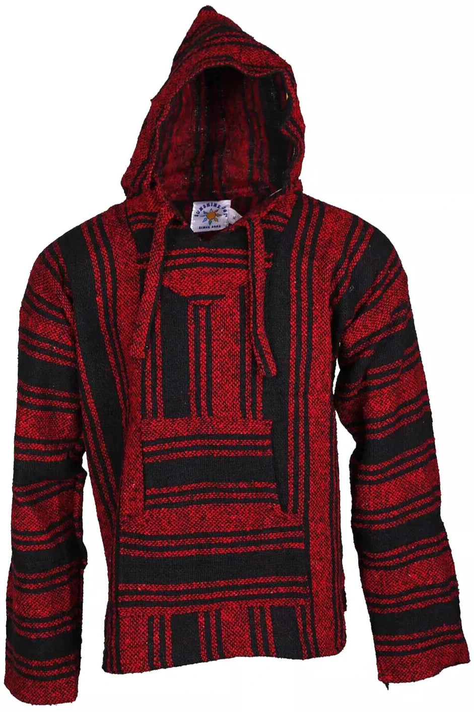 Red + Black Stripe Mexican Baja Pullover Hoodie