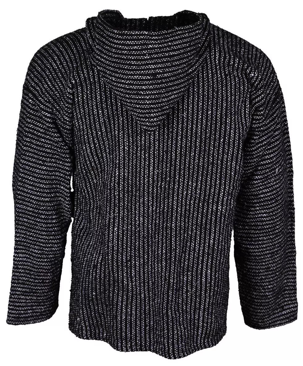 Black Pinstripe Mexican Baja Pullover Hoodie