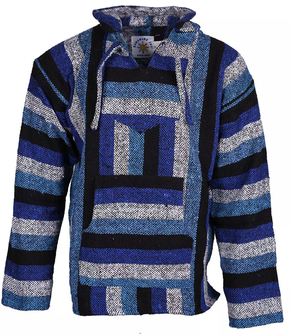 Royal Blue Stripe Mexican Baja Pullover Hoodie