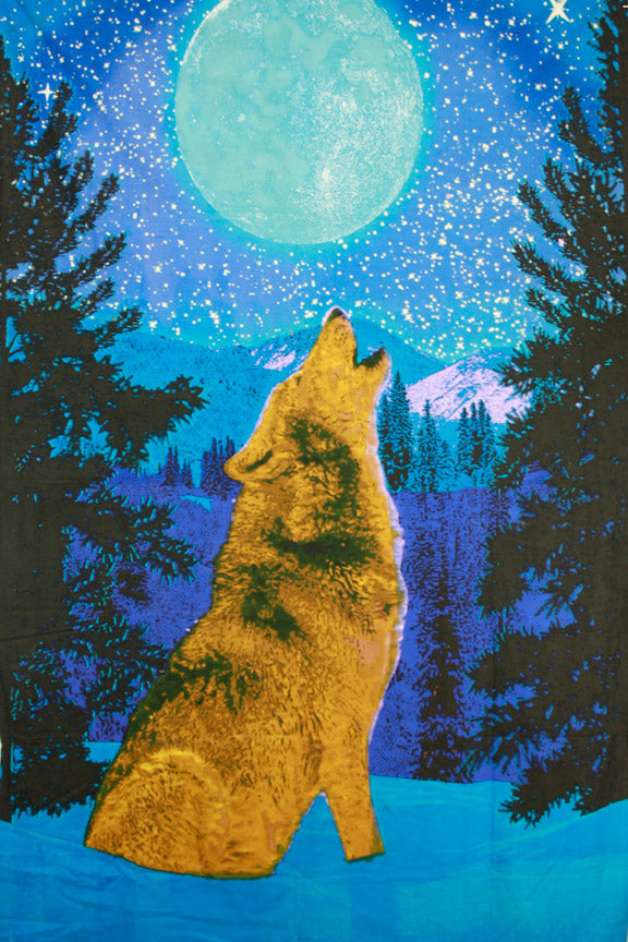 3D Glow-in-the-Dark Wolf Tapestry by Sunshine Joy