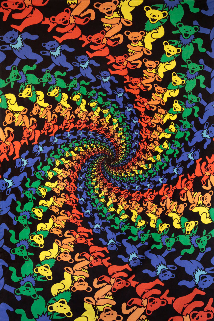 3D Grateful Dead Dancing Bears Spiral Tapestry 60x90"