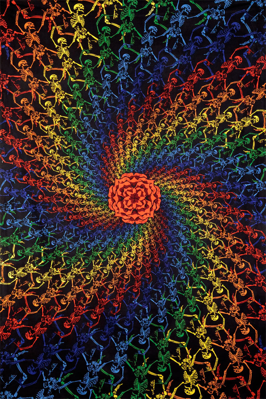 3D Rainbow Skeletons Spiral Tapestry 60x90" by Sunshine Joy