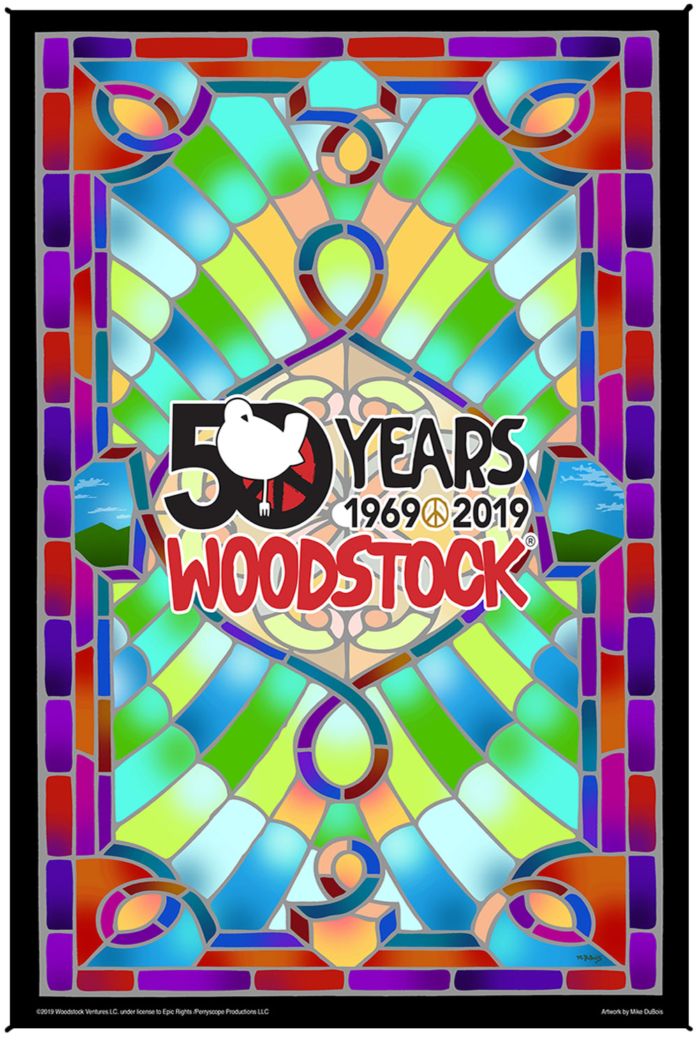 Woodstock Stained Glass 50th Anniversary Heady Art Print Tapestry 53x85" by Sunshine Joy