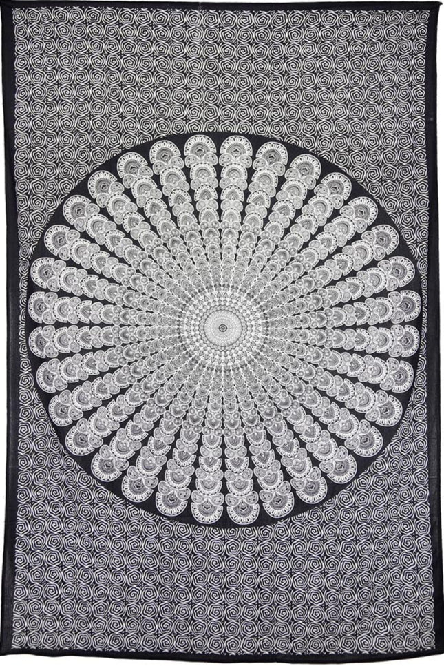 Peacock Feather Black Mini Tapestry 45x30" by Zest For Life