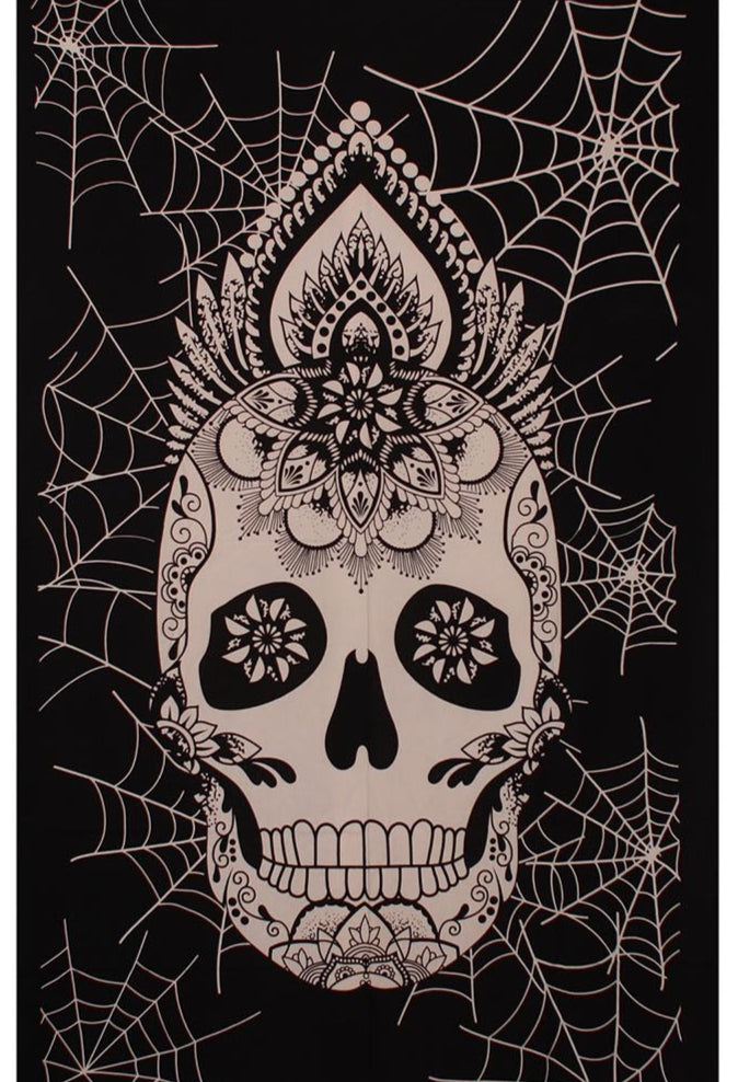 Skull Webs Mini Tapestry Black & White 30x45" by Zest For Life
