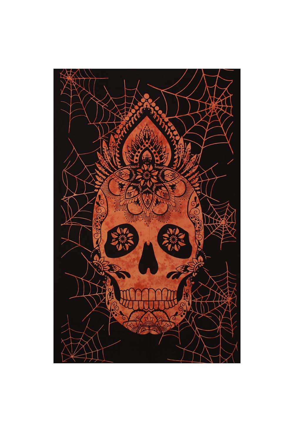 Skull Webs Mini Tapestry Orange Tie-Dye 30x45" by Zest For Life