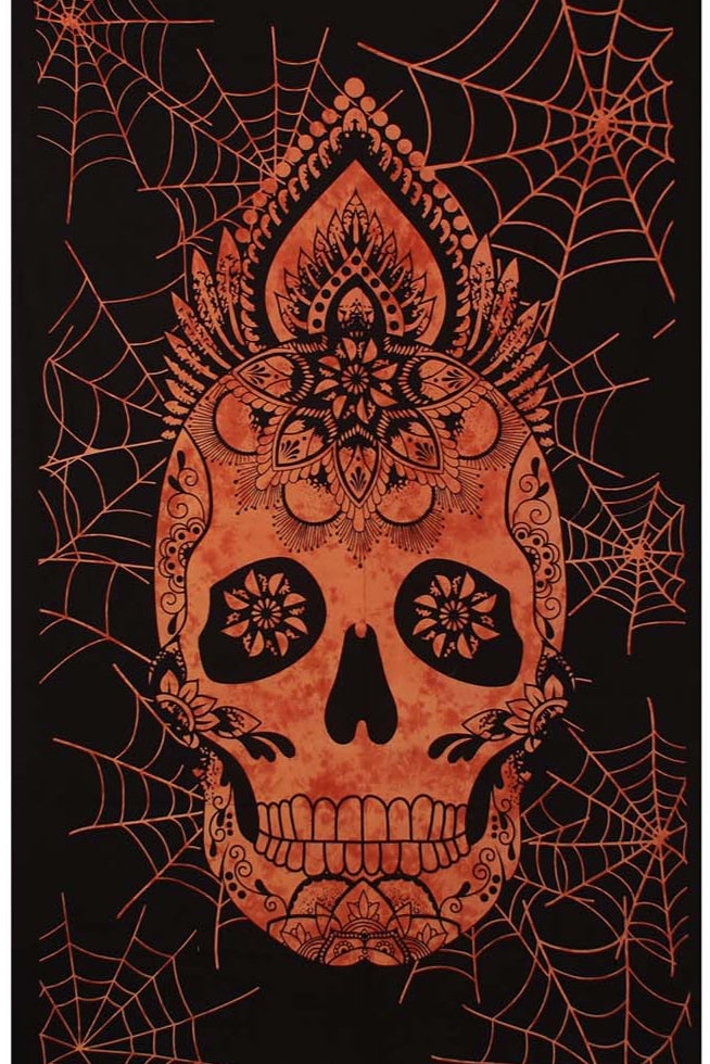 Skull Webs Mini Tapestry Orange Tie-Dye 30x45" by Zest For Life