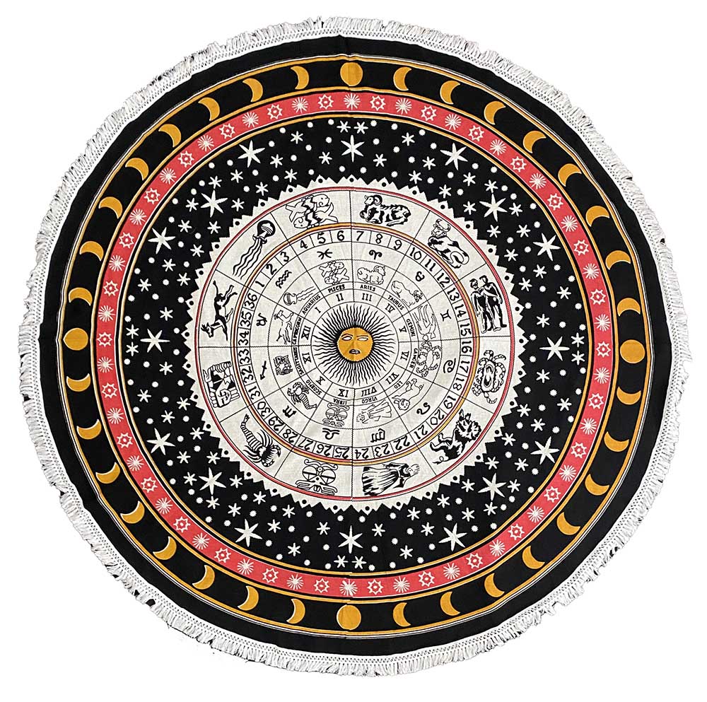 Round Zodiac Mandala Tablecloth Tapestry 80" - Fringed Edge by Zest For Life
