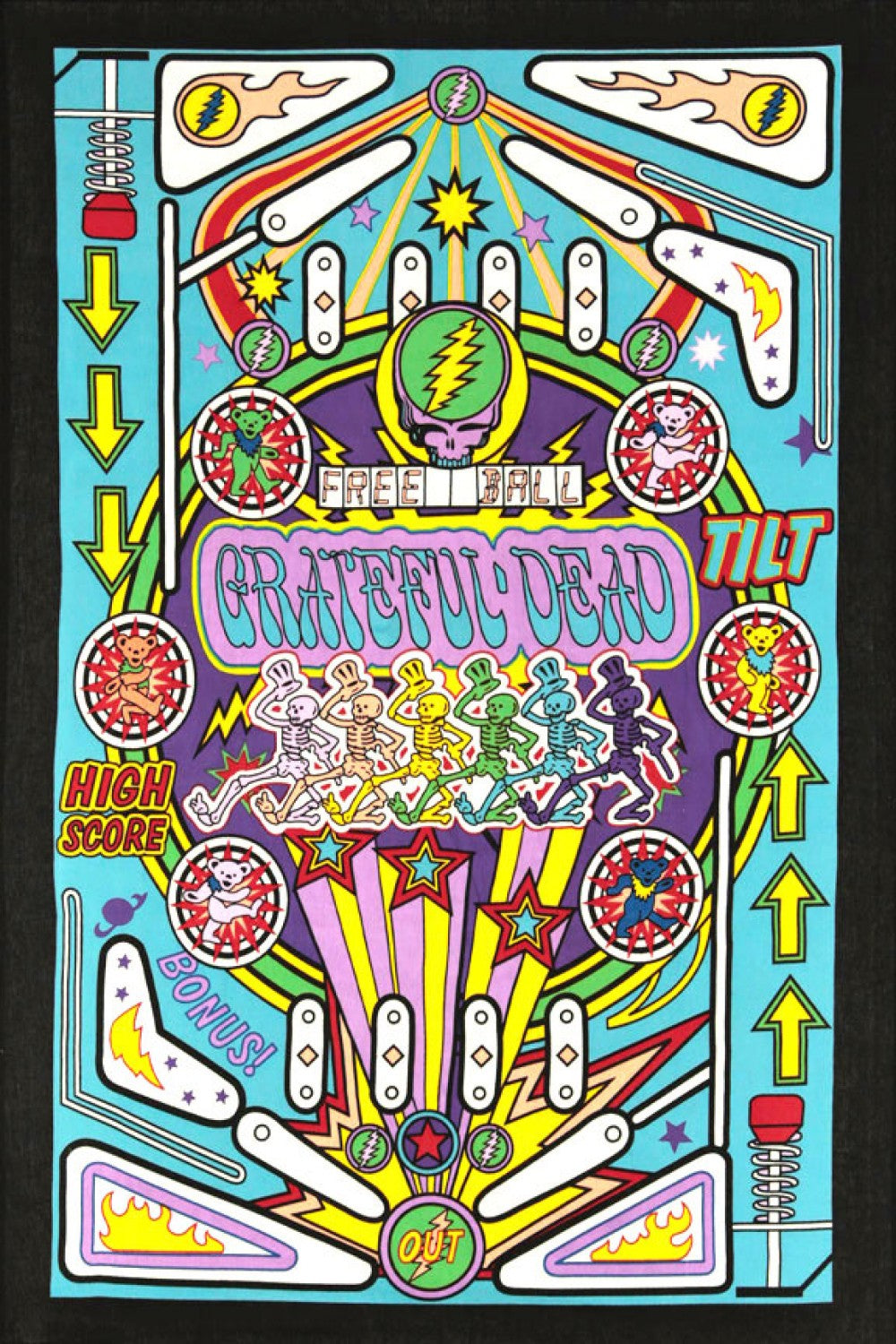 3D Grateful Dead Pinball Machine Mini Tapestry 30x45"
