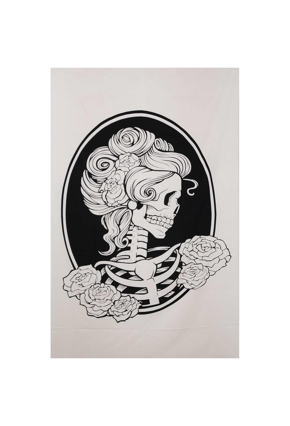 Skull & Roses Mini Tapestry Black & White 30x45" by Zest For Life