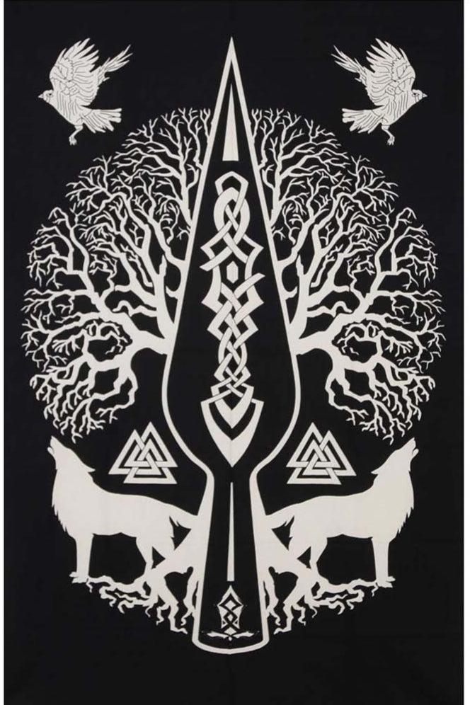 Wolf Tree Mini Tapestry Black & White 30x45" by Zest For Life