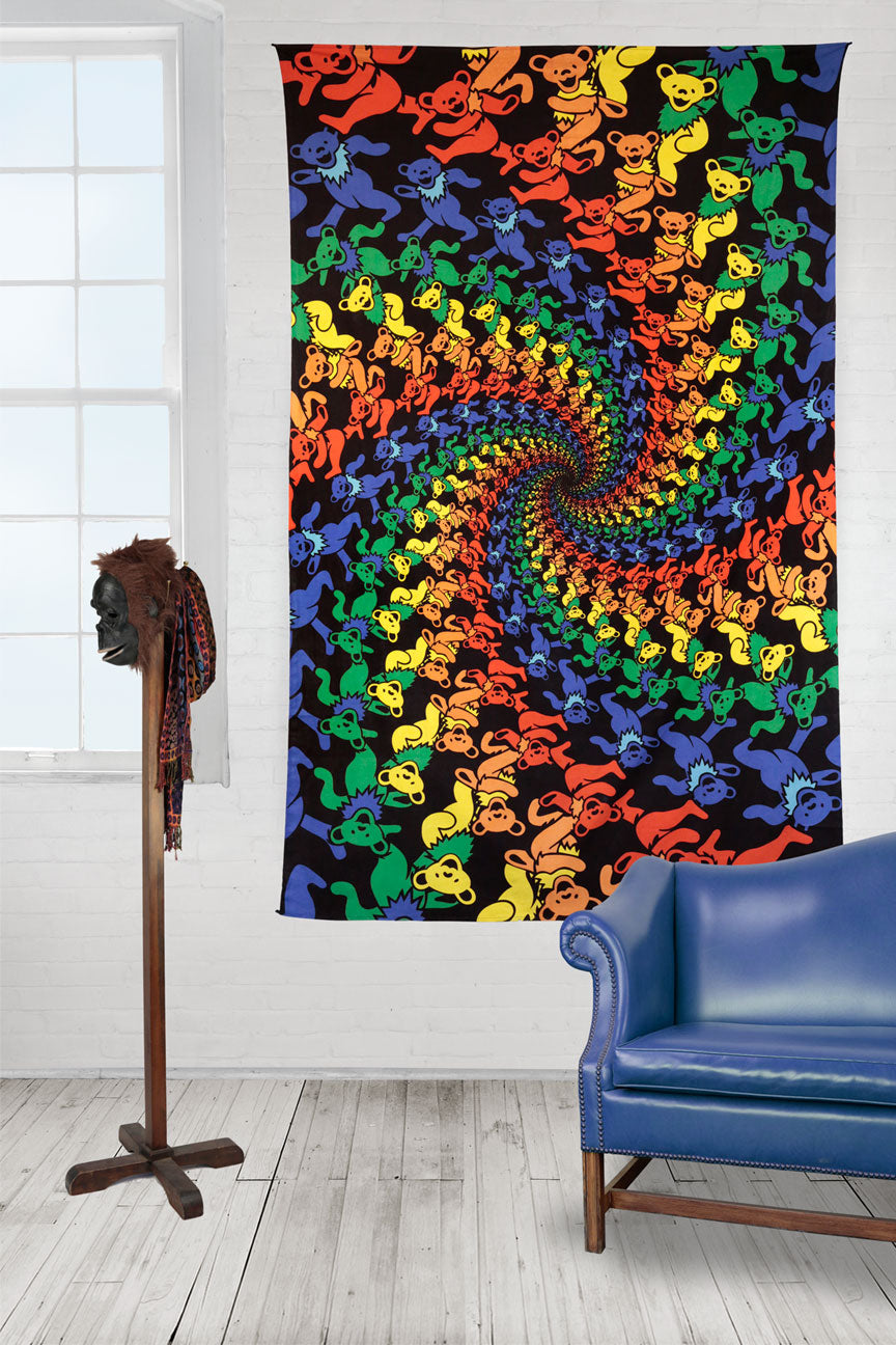 3D Grateful Dead Dancing Bears Spiral Tapestry 60x90"