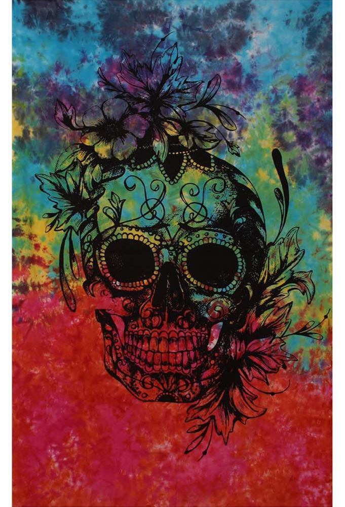 Tie Dye Skull Flowers Mini Tapestry 30x45" by Zest For Life