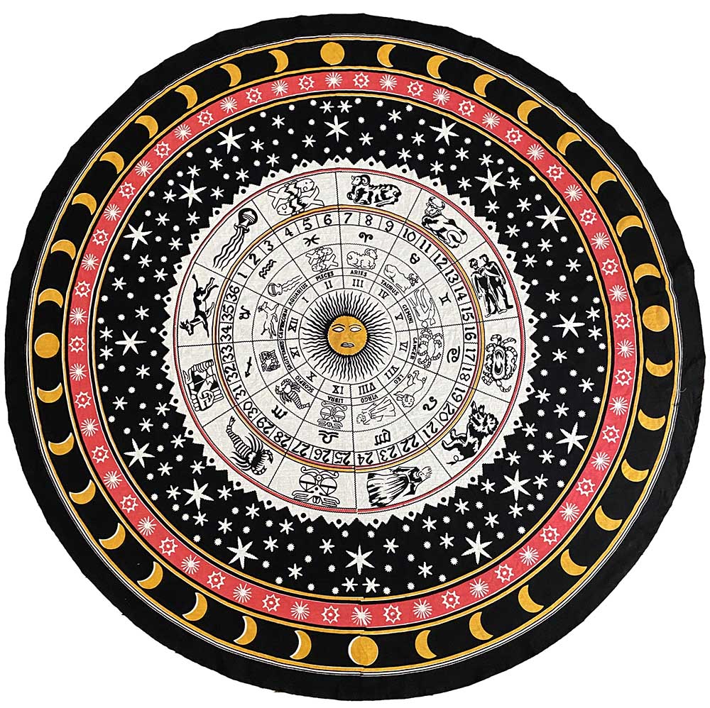 Round Zodiac Mandala Tablecloth Tapestry 80" - Hemmed Edge by Zest For Life