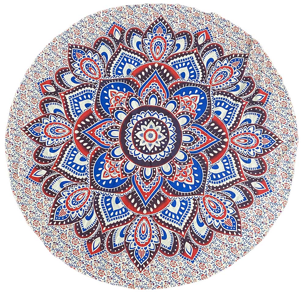 Round Red-Blue Mandala Tablecloth Tapestry 80" - Hemmed Edge by Zest For Life