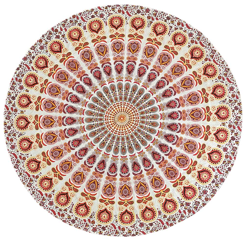 Round Red-Gold Mandala Tablecloth Tapestry 80" - Hemmed Edge by Zest For Life