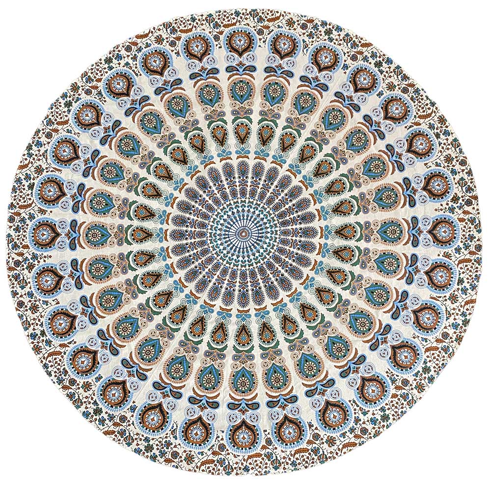 Round Blue-Red Mandala Tablecloth Tapestry 80" - Hemmed Edge by Zest For Life