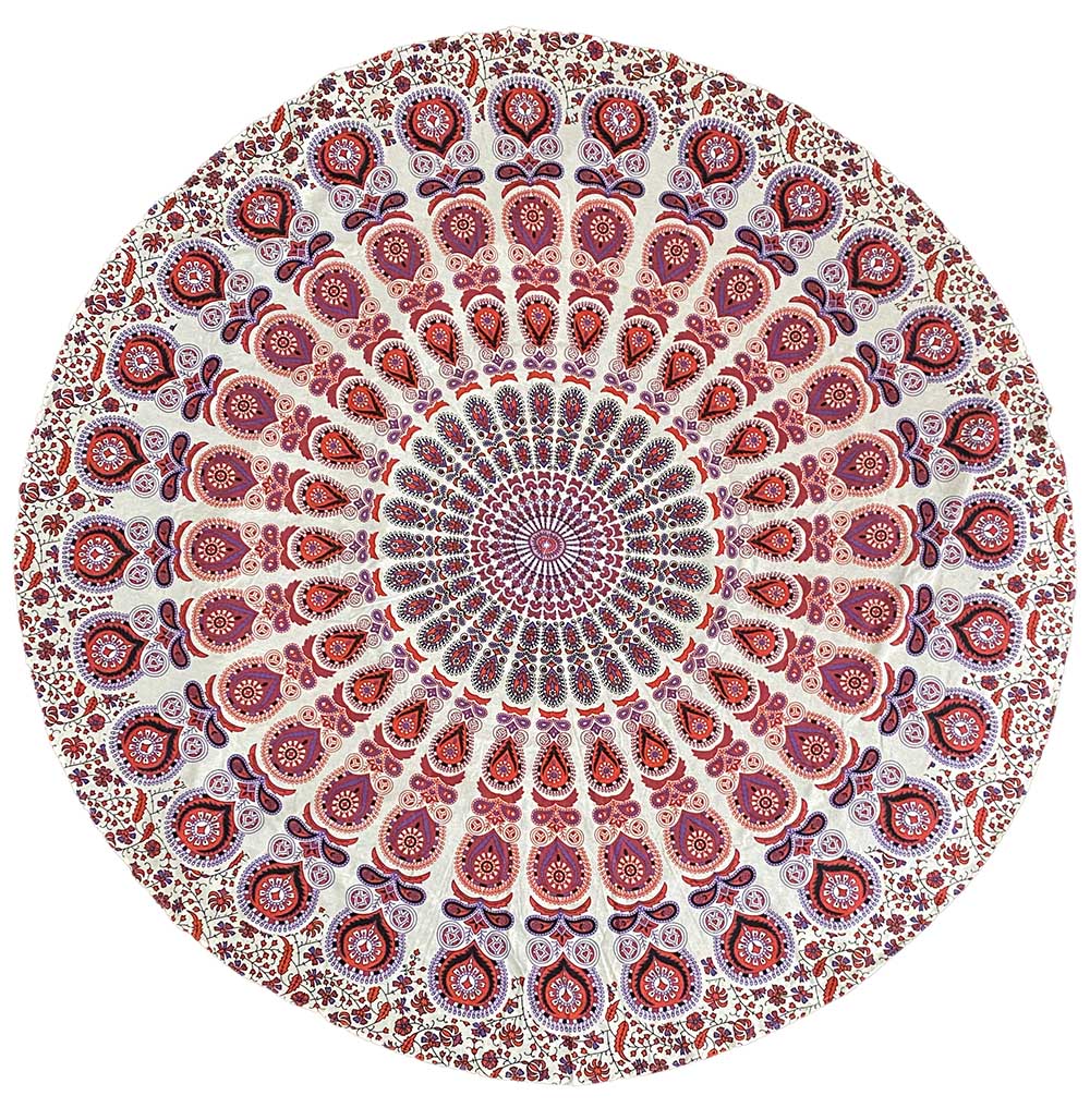 Round Purple-Red Mandala Tablecloth Tapestry 80" - Hemmed Edge by Zest For Life