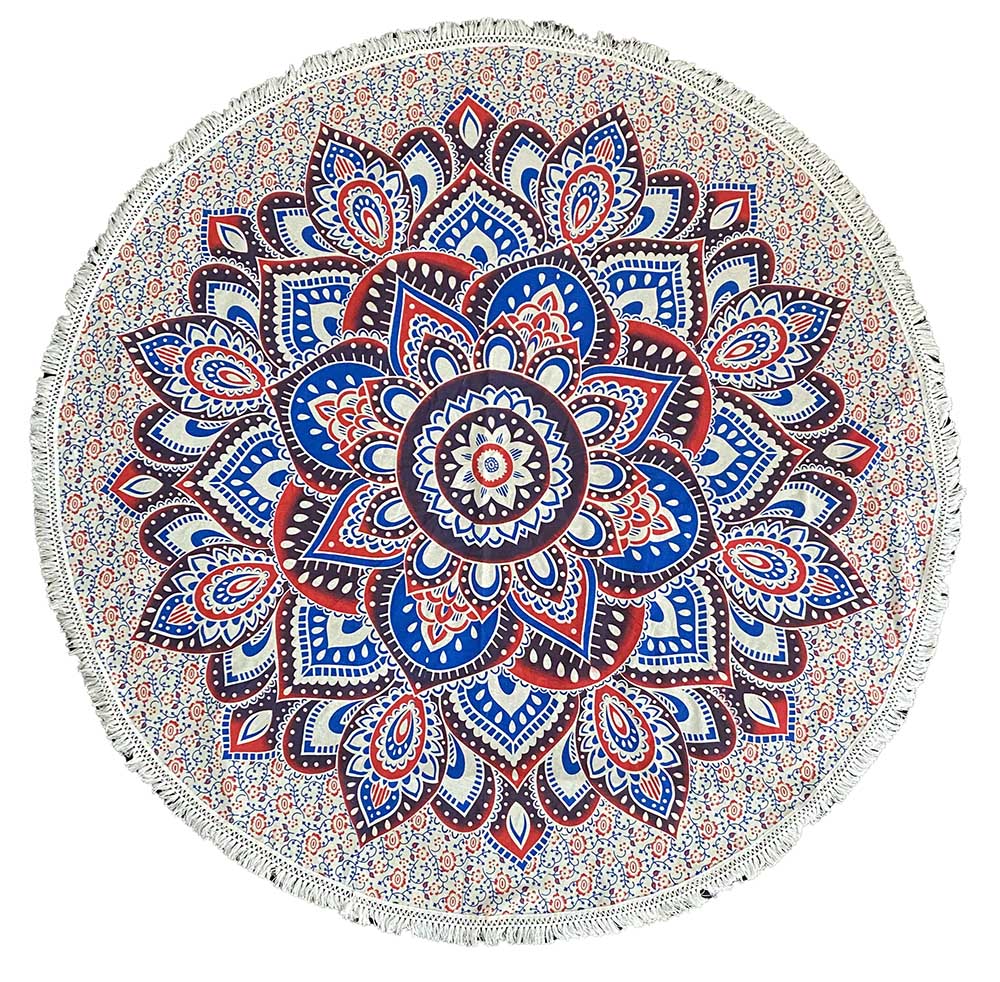 Round Red-Blue Mandala Tablecloth Tapestry 80" - Fringed Edge by Zest For Life