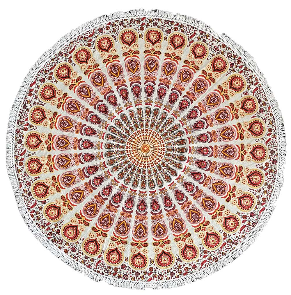 Round Red-Gold Mandala Tablecloth Tapestry 80" - Fringed Edge by Zest For Life