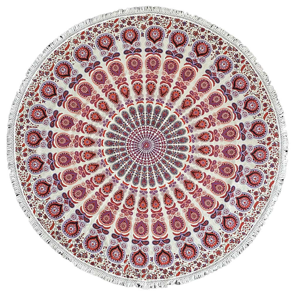 Round Purple-Red Mandala Tablecloth Tapestry 80" - Fringed Edge by Zest For Life
