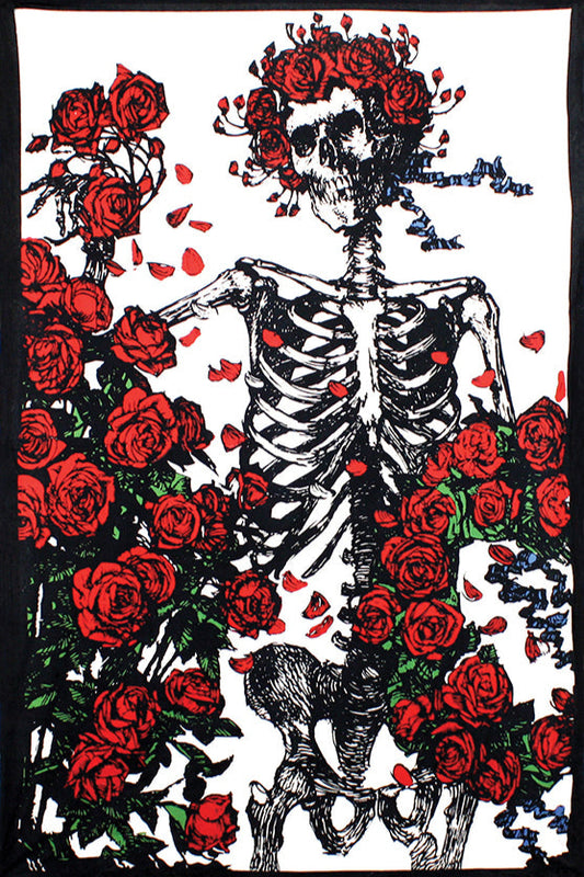 3D Grateful Dead Skeleton & Roses Tapestry 60x90" by Sunshine Joy