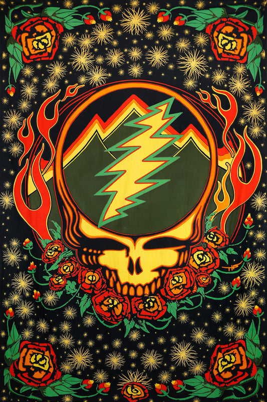 3D Grateful Dead Scarlet Fire Steal Your Face Tapestry 60x90" by Sunshine Joy