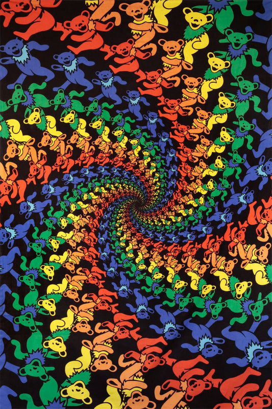 3D Grateful Dead Dancing Bears Spiral Mini Tapestry 30x45" by Sunshine Joy
