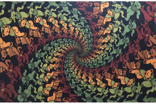 Grateful Dead Dancing Bears Wood Spiral Tapestry 60x90" by Sunshine Joy