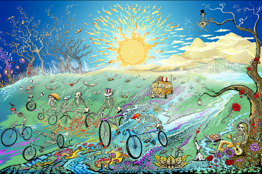 Skeletons On Bikes Heady Art Print Tapestry by Sunshine Joy