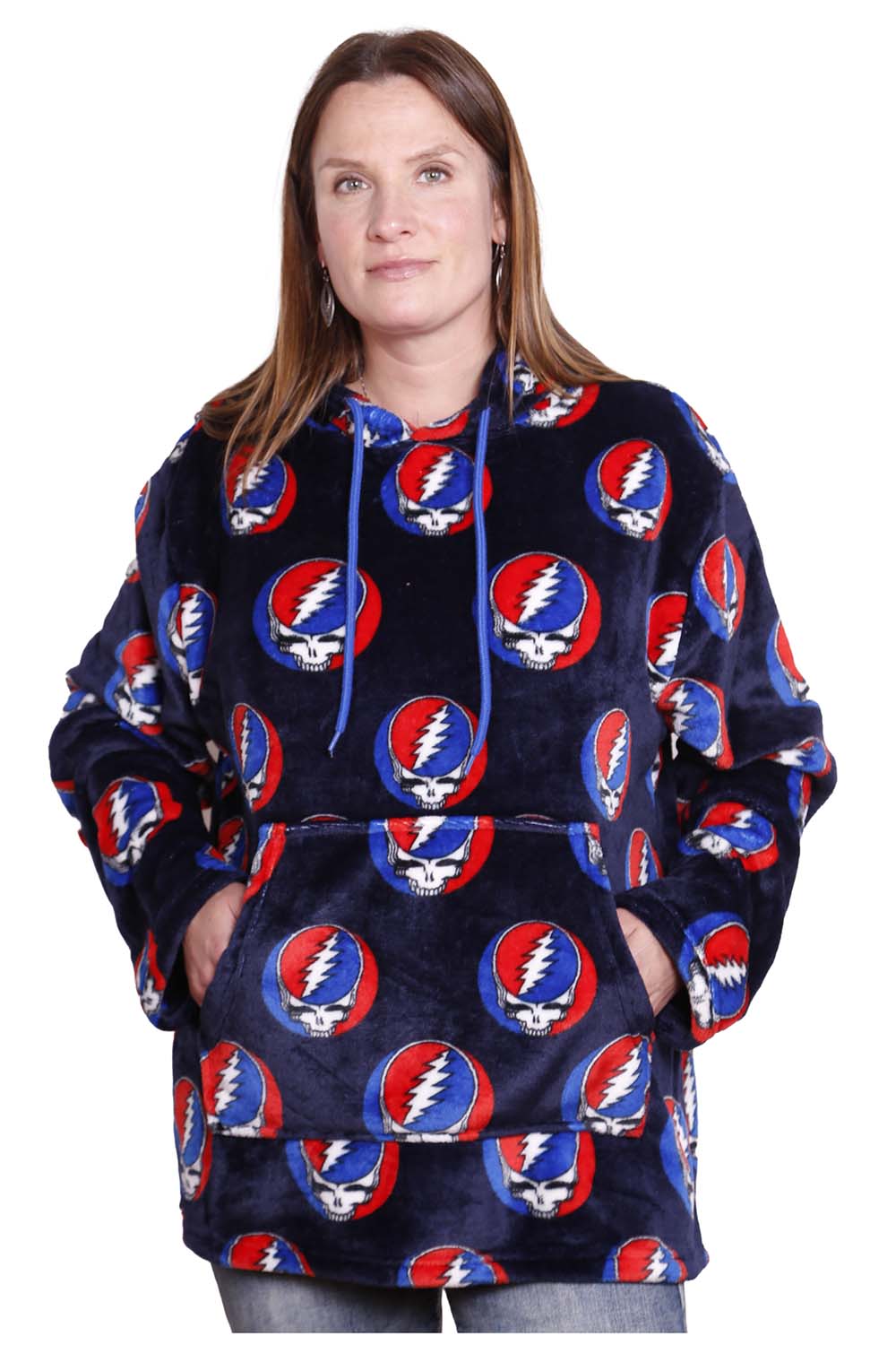 Grateful Dead Fleece Pullover Hoodie in Navy Steal Your Face