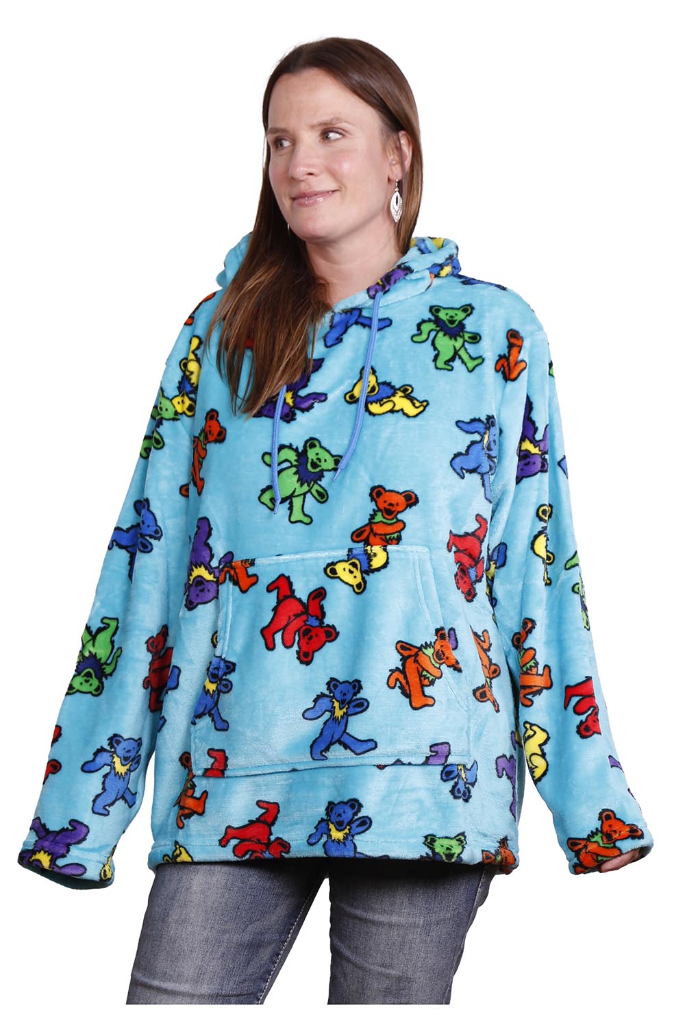 Grateful Dead Fleece Pullover Hoodie in Turquoise Dancing Bears
