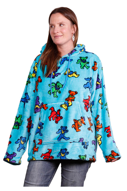 Grateful Dead Fleece Pullover Hoodie in Turquoise Dancing Bears