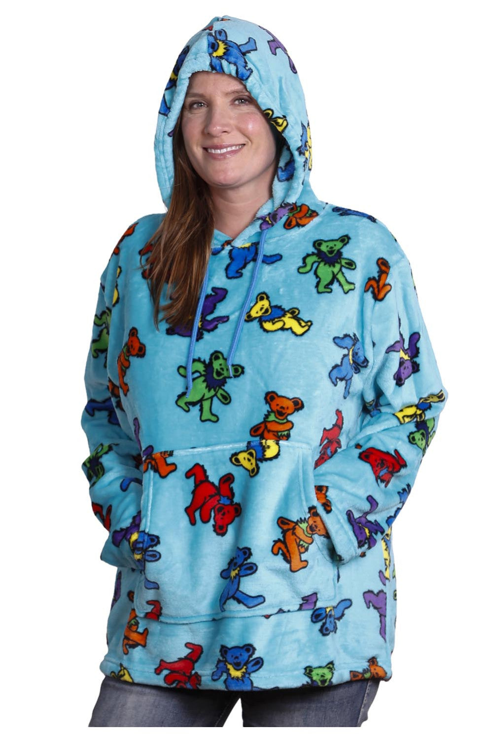 Grateful Dead Fleece Pullover Hoodie in Turquoise Dancing Bears