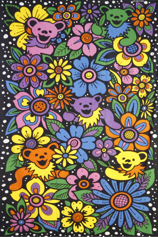 3D Grateful Dead Flower Bears Mini Tapestry 30x45" by Sunshine Joy
