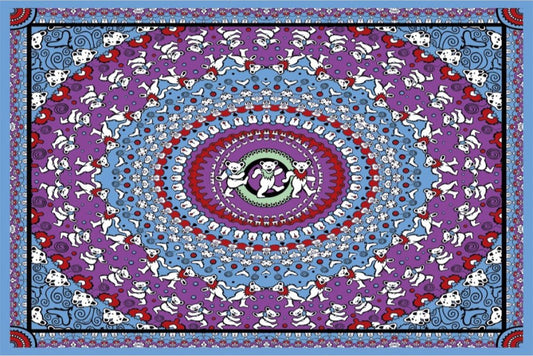 Grateful Dead Dancing Bears Mandala Tapestry 60x90" by Sunshine Joy