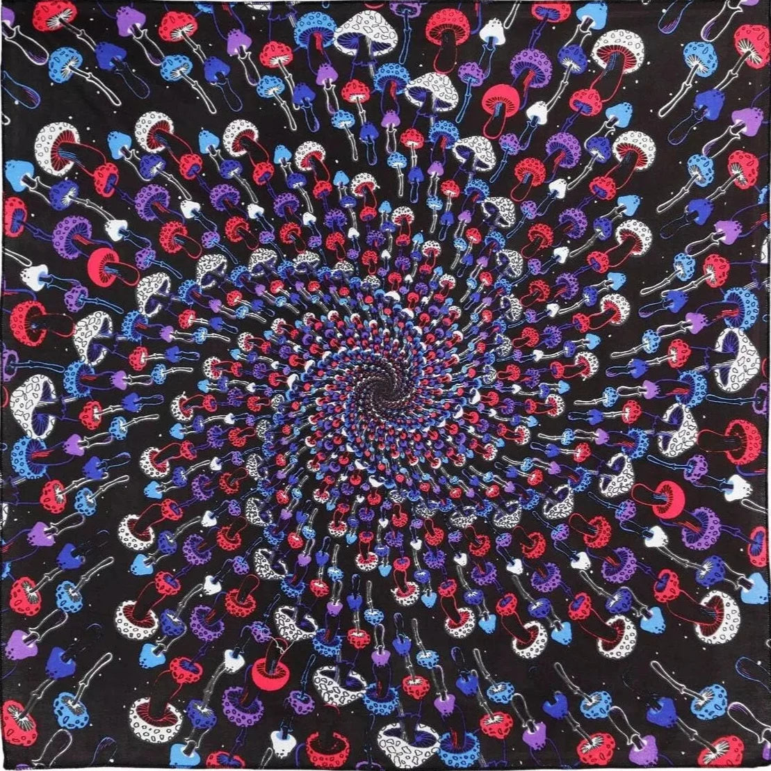 Glow-in-the-Dark Magic Mushroom Spiral Bandana - 22x22 inch Cotton Bandana by Sunshine Joy – 100% Cotton Bandana by Sunshine Joy