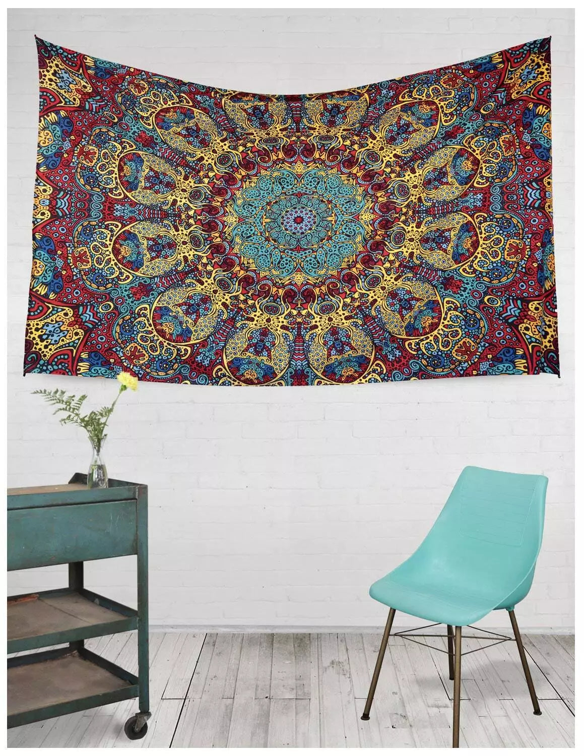 3D Psychedelic Rainbow Sunburst Tapestry