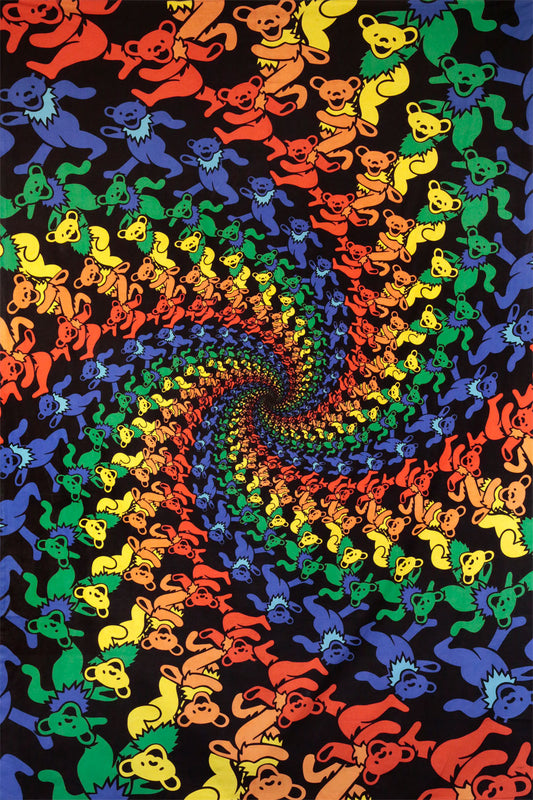 3D Grateful Dead Dancing Bears Spiral Tapestry 60x90"