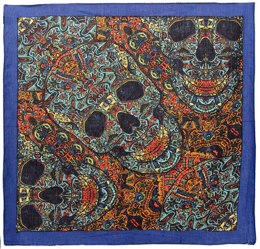 3D Skull Bandana Blue 22x22" - 22x22 inch Cotton Bandana by Sunshine Joy – 100% Cotton Bandana by Sunshine Joy