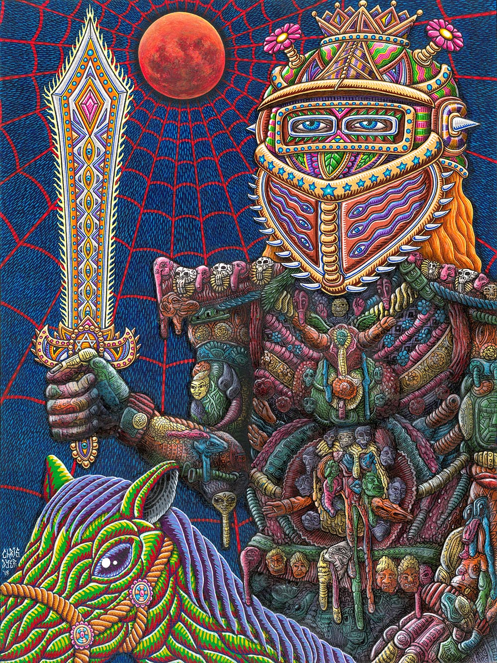 King Of Swords Heady Art Print Tapestry 58x76 - Artwork by Chris Dyer by Sunshine Joy