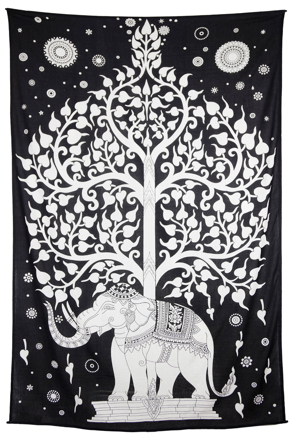 Elephant Tree Tapestry Black 52x80" by Zest For Life