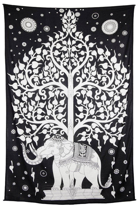 Elephant Tree Tapestry Black 52x80" by Zest For Life