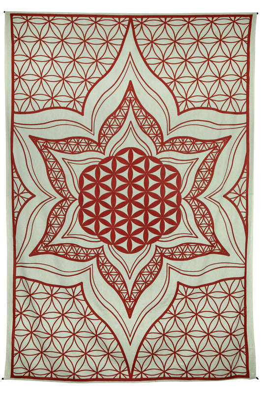 Flower Of Life Tapestry Red 52x80" by Zest For Life