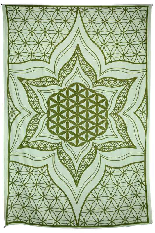 Flower Of Life Tapestry Green 52x80" by Zest For Life