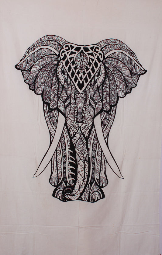Black--White Elephant Tapestry 52x80" by Zest For Life