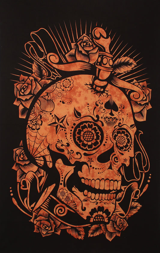 Orange Tie Dye Skull Tapestry 52x80" by Zest For Life