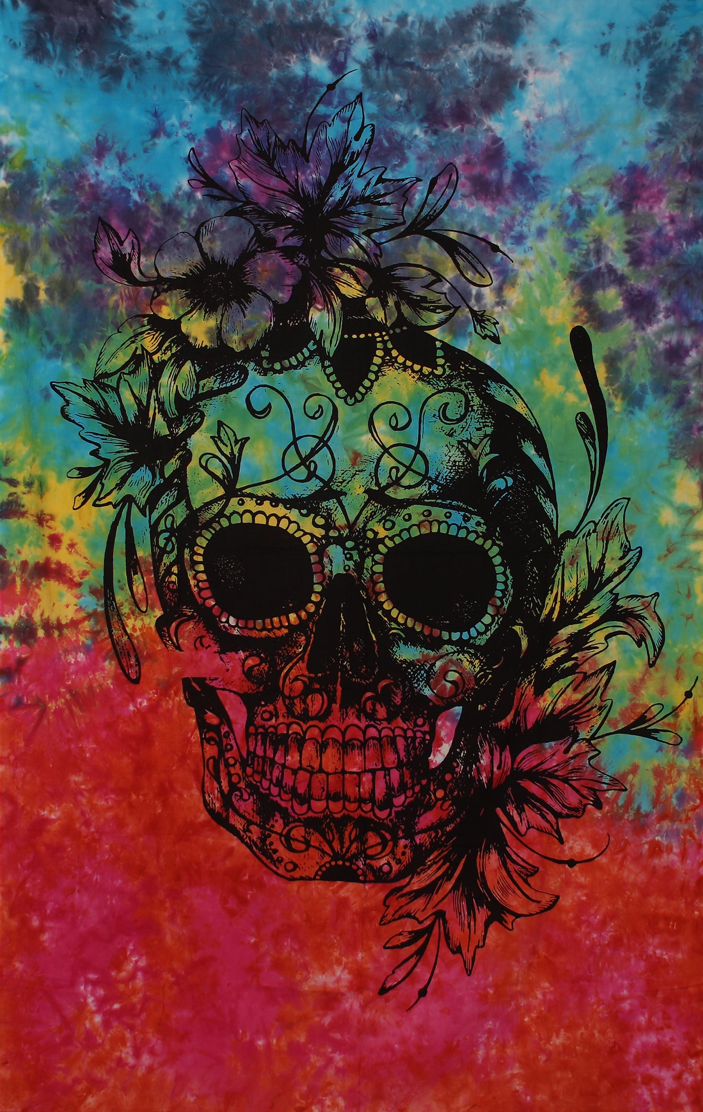 Zest For Life Tie Dye Skull Flowers Mini Tapestry 30x45"