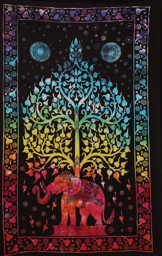 Tie Dye Elephant Tree Tapestry 52x80" by Zest For Life