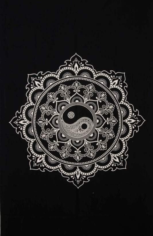 Black Yin Yang Mandala Tapestry 52x80" by Zest For Life